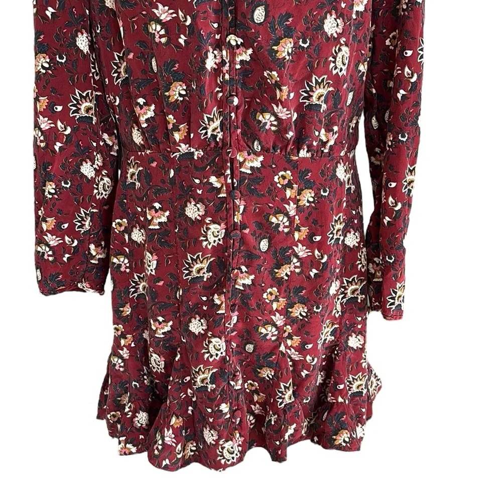 Veronica Beard Riggins Silk Floral Print Flounced Mini Dress in Bordeaux - 10
